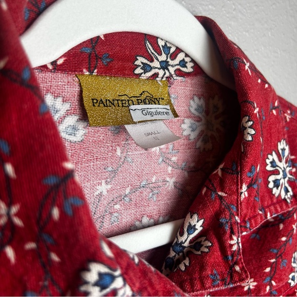 VINTAGE PAINTED PONY Red Jean Jacket with Floral design (Women: Small) - Picture 2 of 4